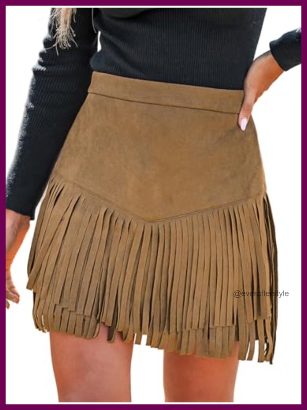 Faux Suede Fringe Mini Skirt High Waist Western Cowgirl
